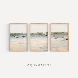Beach Landscape Set of 3 Prints, Neutral Coastal Wall Art Set, Vintage Digital Print, Living Room Coastal Wall Art, DIGITAL DOWNLOAD - SE094