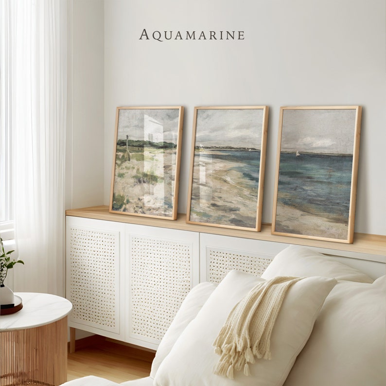 Bright Seascape Set of 3 Prints, Summer Vibe Wall Art, Coastal Seaside Print, Beach House Wall Art