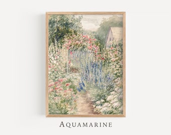 Summer Garden Painting, Flower Garden Print, Vintage Landscape Wall Art, Vintage Country Decor, Farmhouse Wall Art, DIGITAL DOWNLOAD - LS003