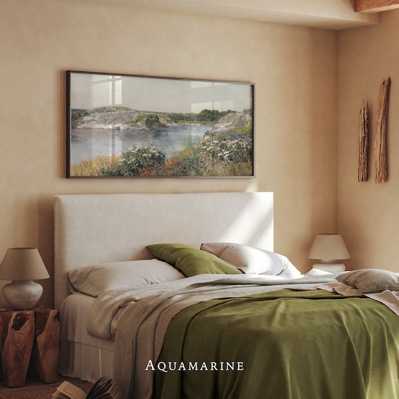 Vintage Sea Landscape Panoramic Print, Coastal Wall Art, Living Room Canvas