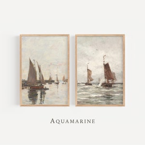 Sailboats Print Set, Coastal Landscape, Set of 2 Prints, Sailboat Painting, Nautical Wall Art, Vintage Seascape, DIGITAL DOWNLOAD - SE121D