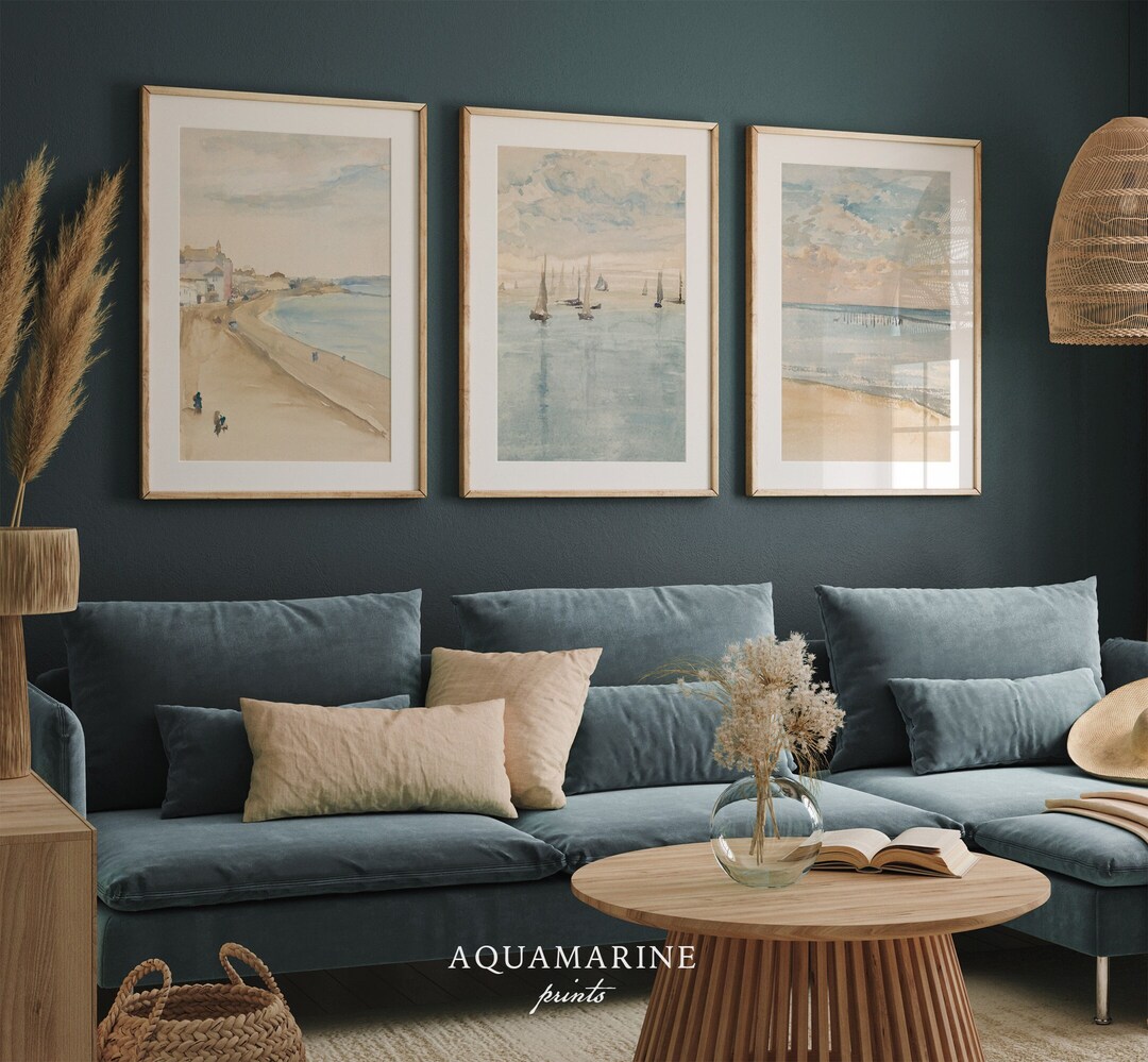 Muted Beach Set of 3 Prints Minimalist Coastal Wall Art Etsy