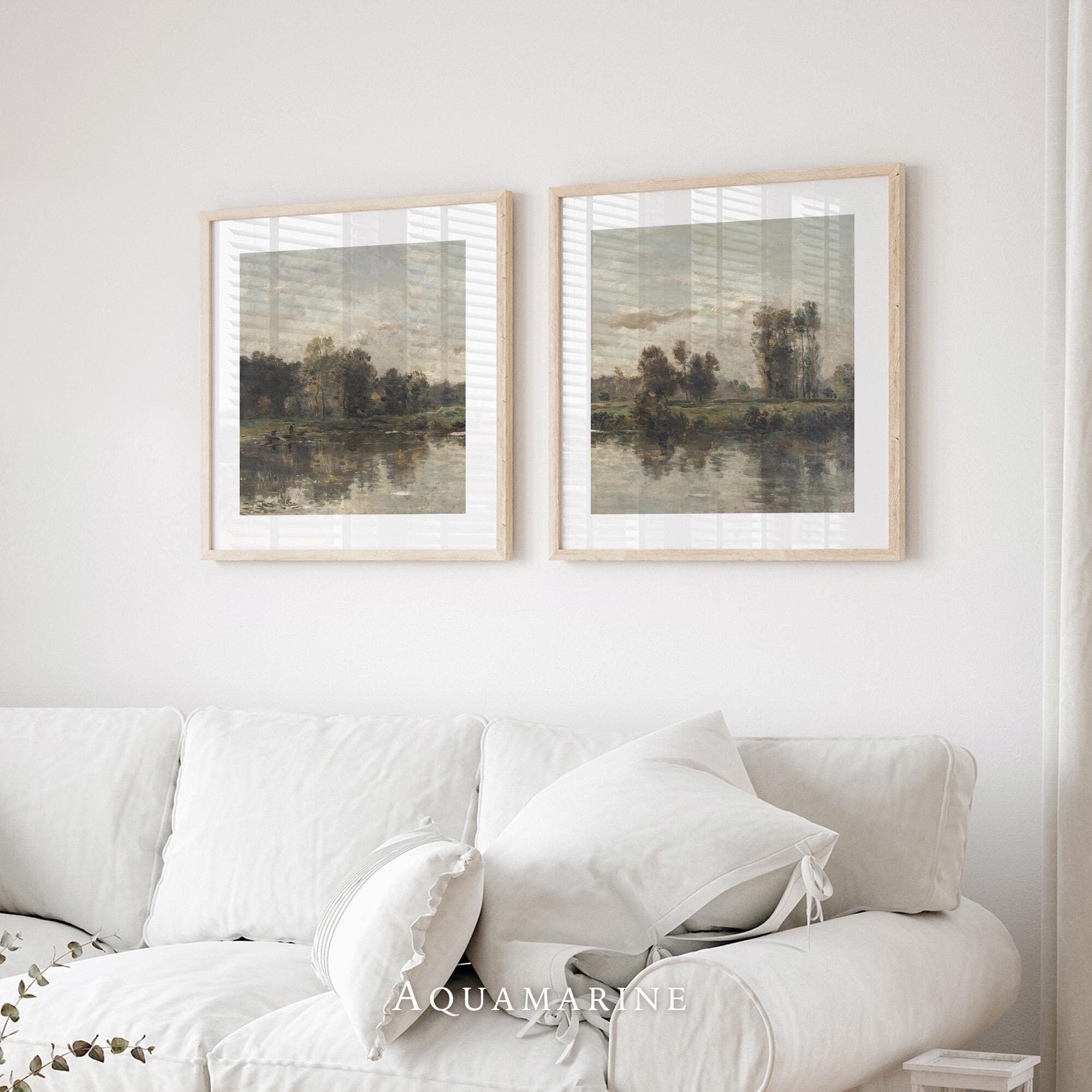 Landscape Set of 2 Prints, Vintage Square Landscape Painting