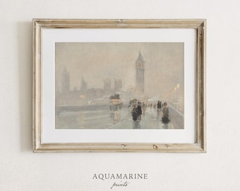 London Bridge in the Fog Print, Soft Pastel Cityscape Painting, London Landscape Wall Art, Digital Download, CS006