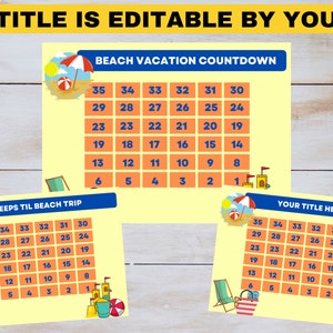 Vacation Countdown Printable, Editable PDF, Customizable Canva Template, instant download, DIY, kids beach trip count down, Beach, 8.5x11 in