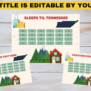 Vacation Countdown Printable, Editable PDF, Customizable Canva Template, instant download, DIY, kids trip countdown, Tennessee , 8.5x11 in