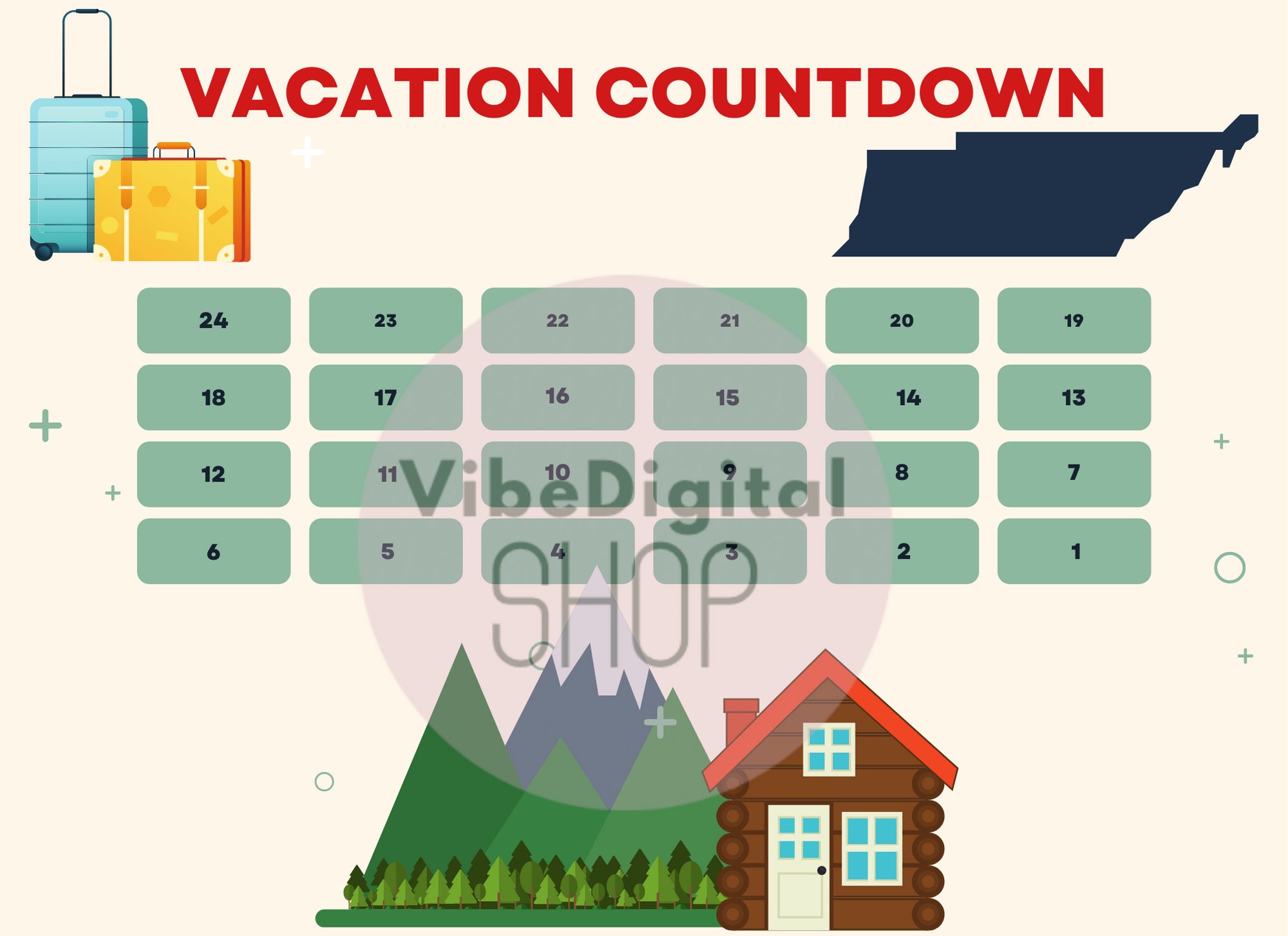 Vacation Countdown Printable, Editable PDF, Customizable Canva Template ...