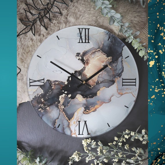 Premium 5mm Acrylic Marble Wall Clock Grey Kitchen Clock Etsy UK