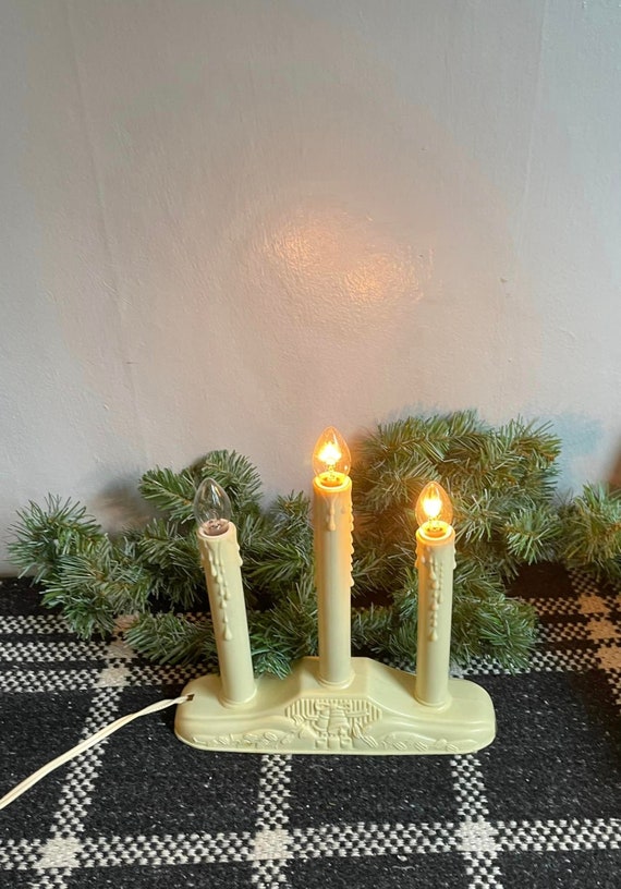 Vintage Plastic Candelabra * Electric Dripping 3 Candle Window