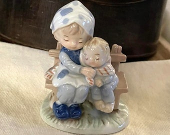 Vintage Lefton Little Adorables Figurine * Two Children Hugging on a Bench Statue * Porcelain Figurine * Collectible