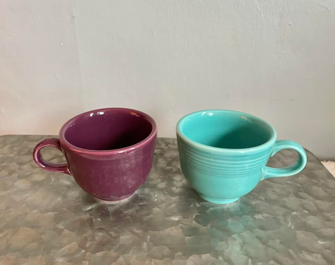 Two Vintage Fiestaware Tea Cups Turquoise and Heather Homer Laughlin
