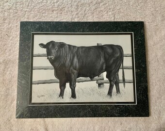 Rock Bakken Art Pencil Drawing Print * Signed and Numbered * Black Angus Cow * Farm or Ranch Decor * Award Winning Artist * 171/200