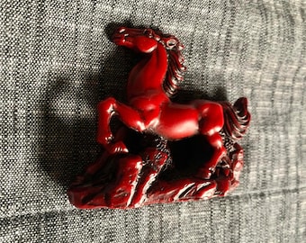 Miniature Cast Resin Red Wild Horse * Asian Souvenir * Equestrian Collectible * Feng Shui Good Luck