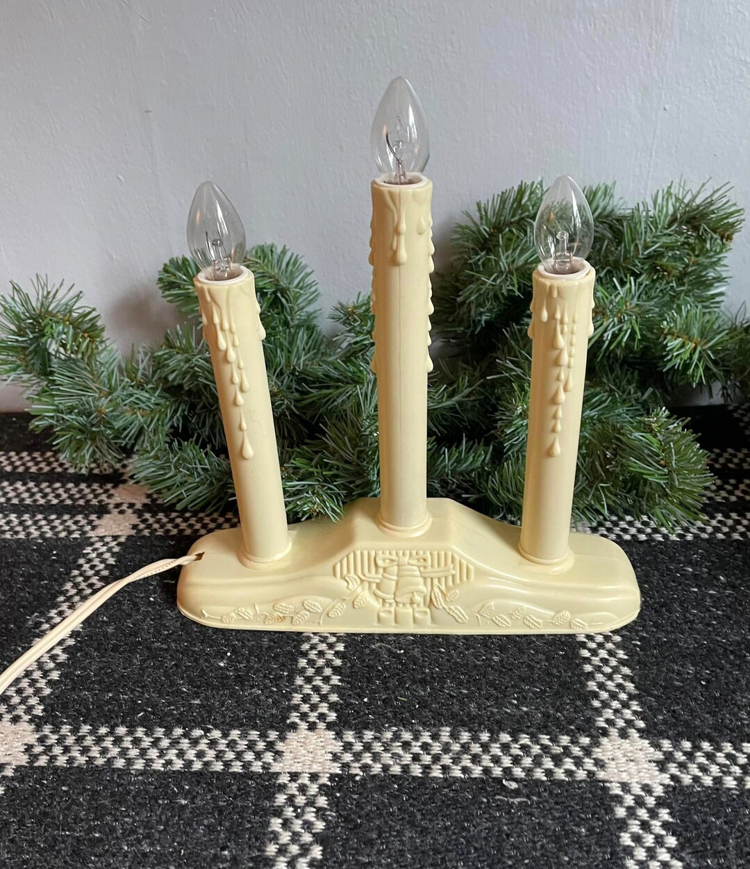 Vintage Plastic Candelabra Electric Dripping 3 Candle Window Christmas