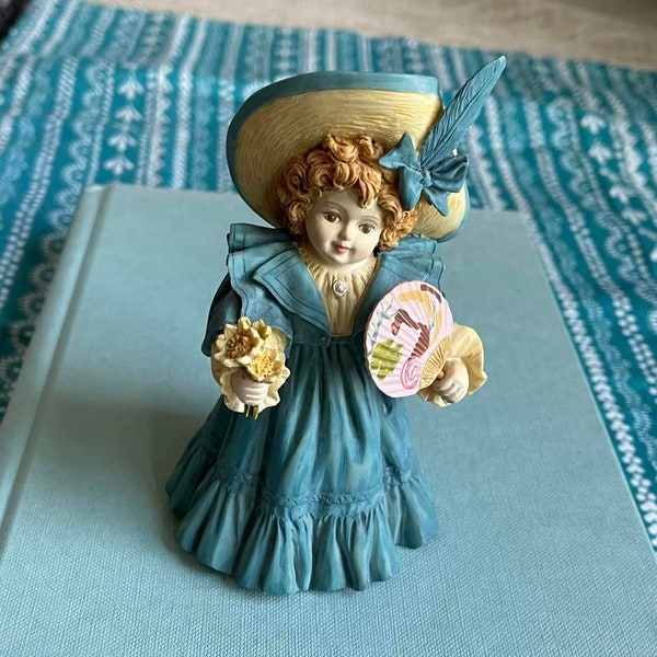 Maud Humphrey Bogart Collectible Figurine * Sunday Best * 1992 * Hamilton Girls Ltd * Blue Ruffled Dress Blonde Curls Hat Fan Bouquet