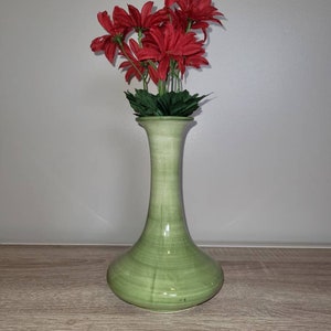 Quilted Diamond Glass Decanter Vase with Faux Flowers