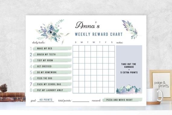 PRINTABLE REWARD CHART Editable Chore Chart Instant | Etsy