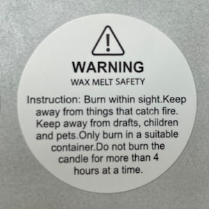 70 X WAX MELT Safety Round Stickers 37mm Diameter Matt Warning CLP Labels 
