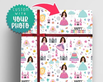 Princess Gift Wrap - Custom Photo Wrapping Paper, Princess Party Wrap, Personalised Princess Birthday Party Gift wrap, Custom with photo!