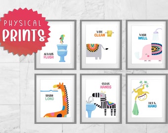 Bathroom Art for Kids - Animals Bathroom prints, Children's Bathroom Decor - Choose from lots of Bathroom Wall Art for Kids, Physical Prints