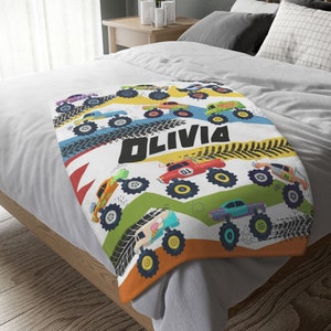 name blanket, custom blanket, personalized blanket, trucks birthday	monster jam	monster trucks party	monster truck gift, monster truck party	boys birthday, 1 year old gift, 3 year old, gift	monster trucks, customizable blanket