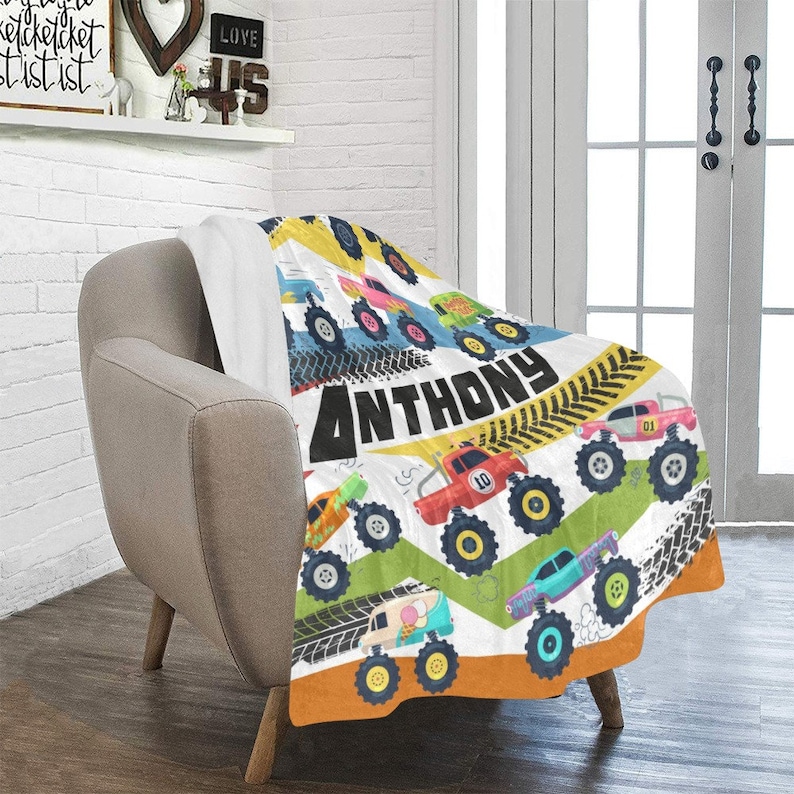 name blanket, custom blanket, personalized blanket, trucks birthday	monster jam	monster trucks party	monster truck gift, monster truck party	boys birthday, 1 year old gift, 3 year old, gift	monster trucks, customizable blanket