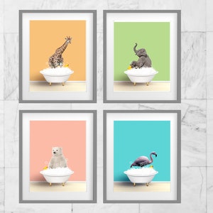 Kids Bathroom Art - Children&#39;s Bath room prints, Set of 4 Digital Bathroom signs, for kids bathroom wall decor - Bathroom art posters