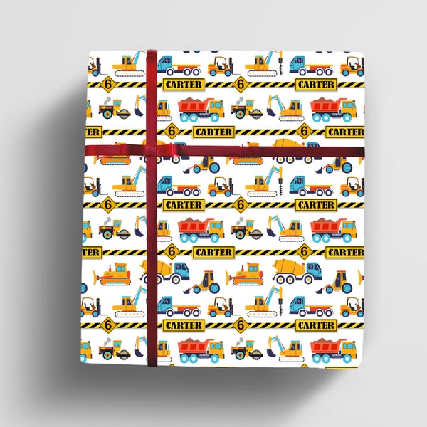 Construction Birthday Party Gift Wrap - Custom Wrapping Paper Rolls - Personalised Gift Wrap for boys, Construction Themed Gift Wrap ROLLS