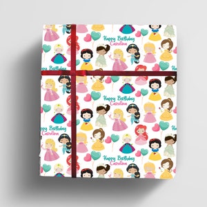 Princess Gift Wrap - Custom Wrapping Paper Rolls - Personalised Birthday Gift Wrapping paper with name, Princess Birthday Gift Wrap, disney princess themed gift