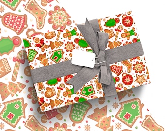 Christmas Wrapping Paper - Gingerbread Cookies Gift wrap - Xmas Wrapping Paper - Gift Wrap for Christmas - Holiday Wrapping paper Rolls