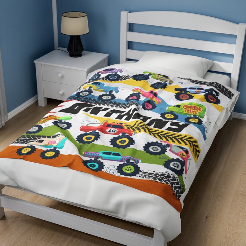 Monster Trucks Blanket - Monster Trucks Birthday Party Gift - Custom Name Blanket for kids who love Monster Trucks - Monster Jam Gift