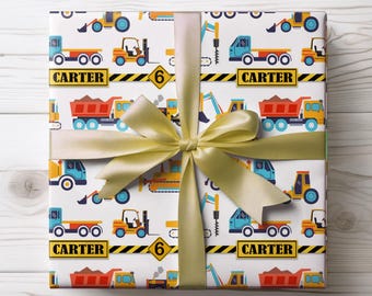 Construction Birthday Party Gift Wrap - Custom Wrapping Paper - Name Gift Wrap for boys, Personalized Construction Party Gift Wrap ROLLS