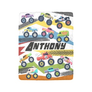 name blanket, custom blanket, personalized blanket, trucks birthday	monster jam	monster trucks party	monster truck gift, monster truck party	boys birthday, 1 year old gift, 3 year old, gift	monster trucks, customizable blanket