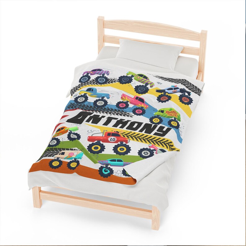 Monster Trucks Blanket - Monster Trucks Birthday Party Gift - Custom Name Blanket for kids who love Monster Trucks - Monster Jam Gift