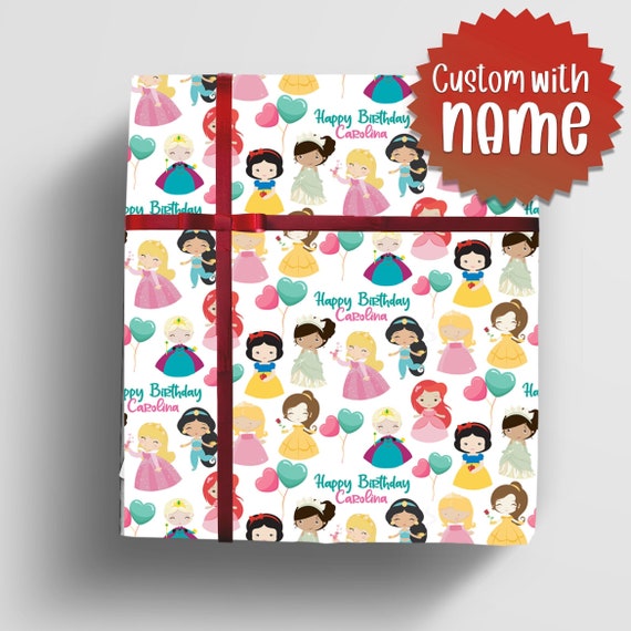 Princess Gift Wrap - Custom Wrapping Paper Rolls - Personalized Gift Wrapping paper with name, Princess Birthday Gift Wrap - Christmas Wrap