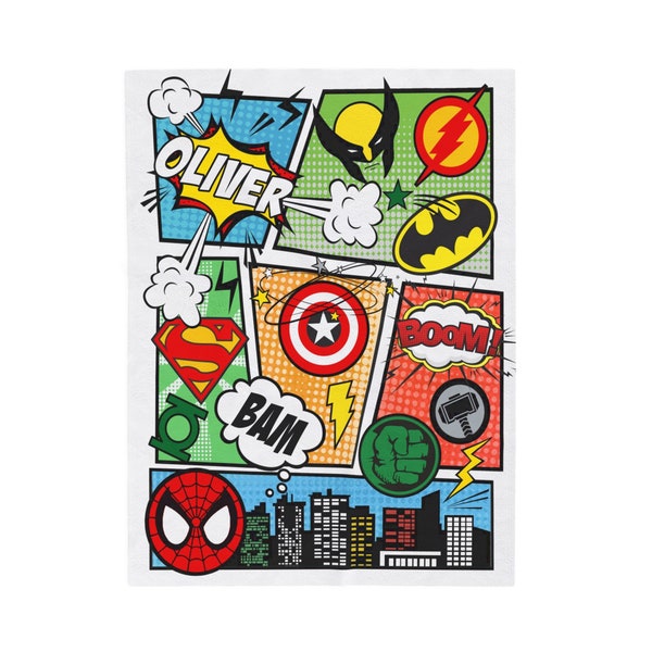 Superhero Blanket, Personalized Superhero Blanket - Boys Bedding - Superhero Birthday Party Gift, Comics Blanket, Boys Baby Blanket- Custom