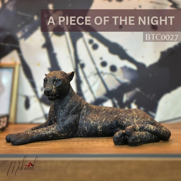 Un morceau de la nuit (15,75 pouces, animal de décoration, statue cadeau, guépard africain, couleur noire) Mukemel Designs -BTC0027