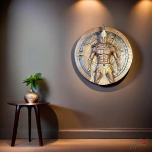 Handmade Bronze Spartan Warrior Wall Hanging: Historical Metal Art
