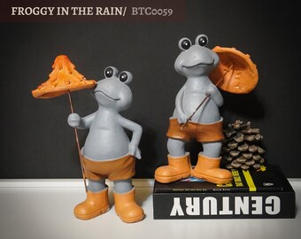 Sapo na chuva (9,45 polegadas, estátua de animal, decoração artesanal, escultura de presente, bugiganga ) Mukemel Designs - BTC0059/60
