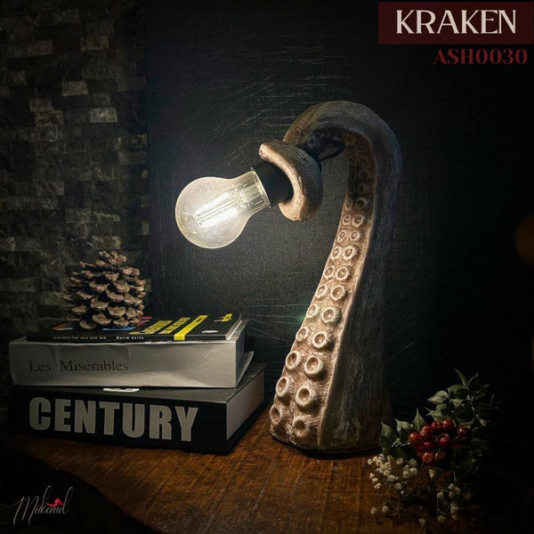 Kraken (12,2 Zoll, Nachttischlampe, Tischlampe, Nachtlicht, handgefertigt, Nachtlampe, Lampenschirm) Mukemel Designs