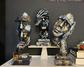 No hables mal, no veas el mal, no escuches el mal (13,0 pulgadas, busto hecho a mano, estatua ) Mukemel Designs -BTC0080/81/82
