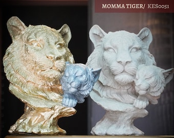 Tigre da mamãe (9,85 polegadas, Dia das Mães, busto de animais, decoração artesanal, presente de estátua, ) Mukemel Designs -KES0051