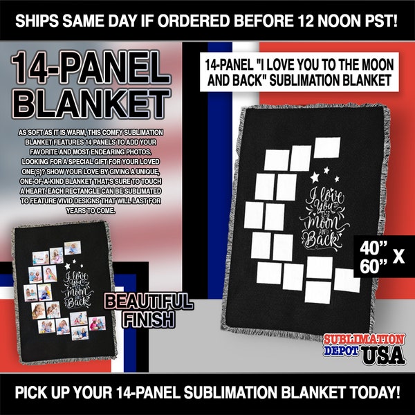 40in x 60in 14-Panel "I Love You to the Moon and Back" Blank Sublimation Plush Velvet Blanket w/Soft Edge Frills