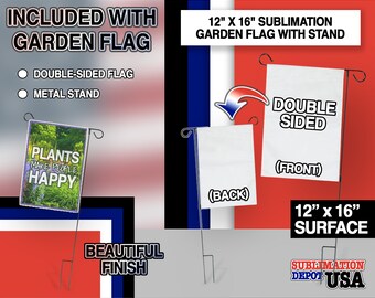 Paquete de 4 de 12 pulgadas x 16 pulgadas de sublimación bandera de jardín con soporte de poste de metal