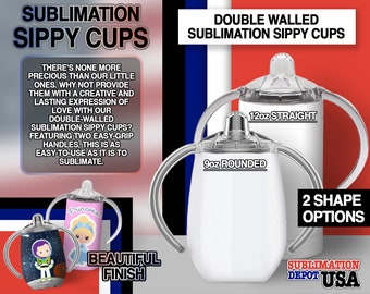 Sublimation Sippy Cup with Screw-On, Leak-Proof Lid (12oz Straight and 9oz Curved/Egg-Shaped)