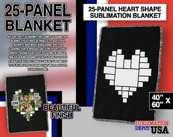 40in x 60in 25-Panel Heart Shape Blank Sublimation Plush Velvet Blank Ribet w / Soft Edge Frills