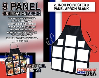 28 inch Polyester 9 Panel Apron Blank, DIY Canvas Print Apron, 9 Panel Apron, Sublimation Apron, Polyester 9 Panel Apron Sublimation Blank