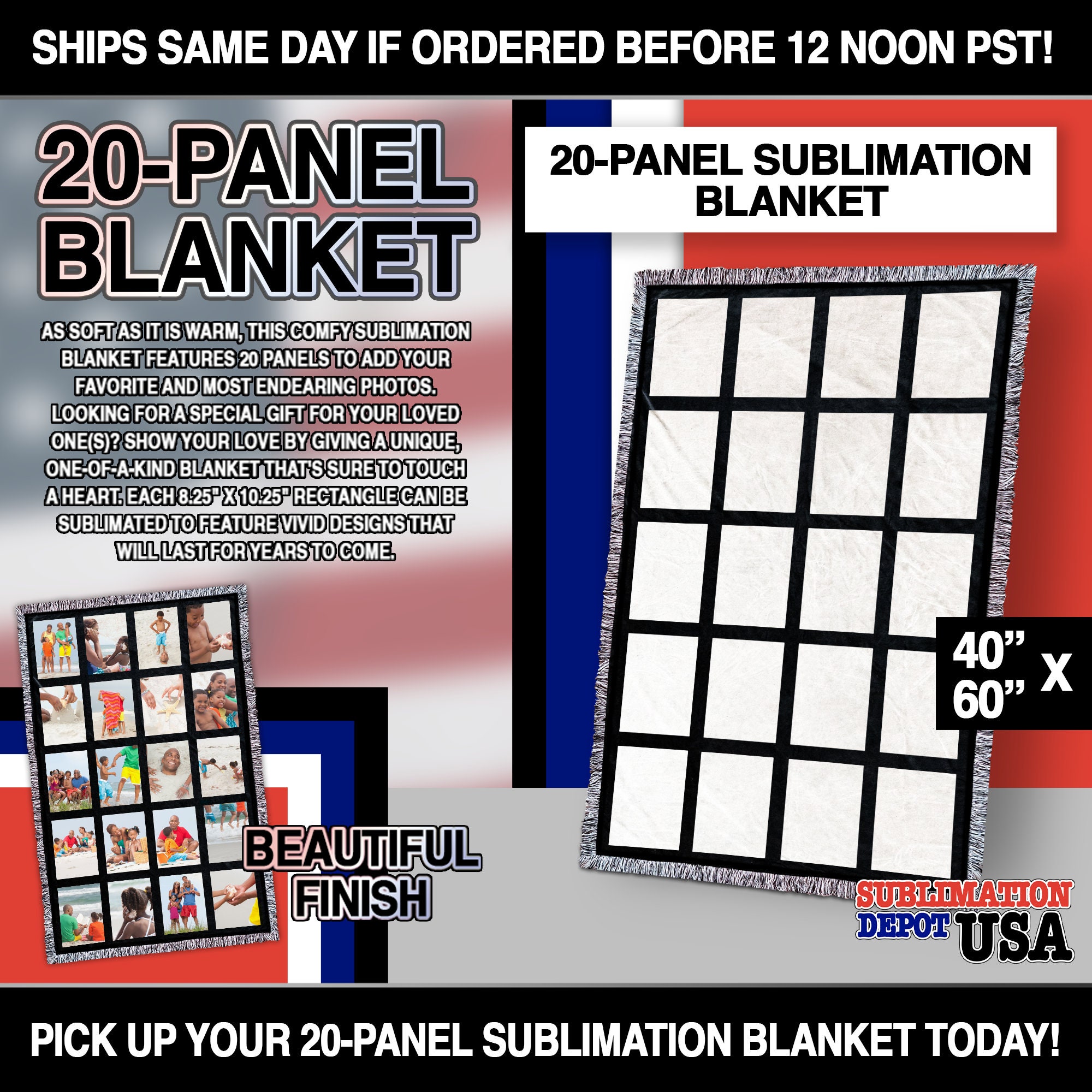 20 Panel Sublimation Blank Throw Blanket with FRINGE 40x60 inches– Just  Vinyl and Crafts