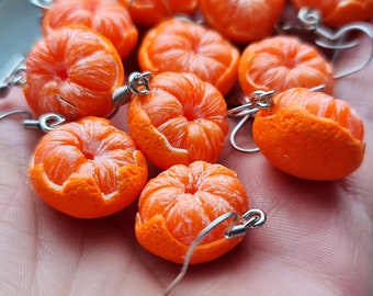 juicy mandarin dream handcrafted polymer clay earrings gift for her realistic minifood tangerine Orange clementine fruit