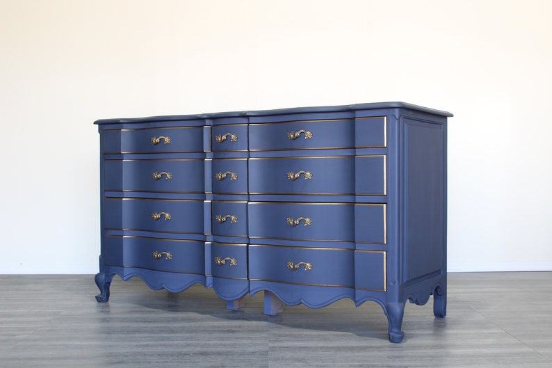 Vintage French Style Blue Dresser of Nine Drawers Provincial - Etsy